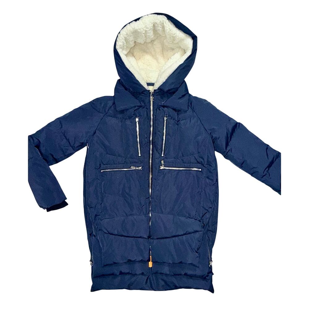 OROLAY Sz XS 90% Down Mid Length Hooded Parka Coat Jacket Navy